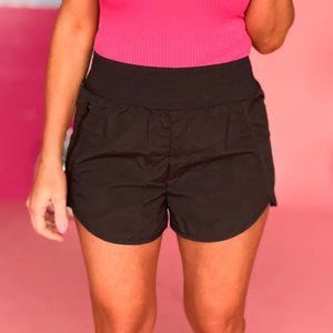 Zenana Black Smocked Waistband Running Shorts